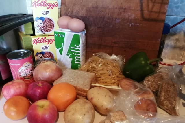 Sheffield mum Amy Bradshaw shared the contents of the food parcel she received and branded it "disgraceful"