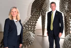 Mayor of West Yorkshire Tracy Brabin and the Mayor of Sheffield City Region Dan Jarvis are pictured in the Joana Vasconcelos exhibition at the Yorkshire Sculpture Park, near Wakefield.. .....17th May 2021..Picture by Simon Hulme 