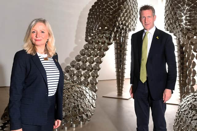 Mayor of West Yorkshire Tracy Brabin and the Mayor of Sheffield City Region Dan Jarvis are pictured in the Joana Vasconcelos exhibition at the Yorkshire Sculpture Park, near Wakefield.. .....17th May 2021..Picture by Simon Hulme 