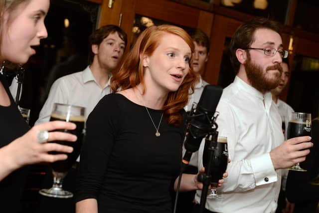 Members of The Albion Choir launching a new Abbeydale Brewery beer at the Devonshire Cat in 2014.