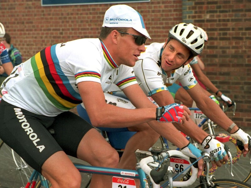 Greg LeMond of Team Gan chats with Lance Armstrong during Stage 5 of the Tour de France in 1994, which started and finished in Portsmouth. Pascal Rondeau/ALLSPORT/ Getty Images