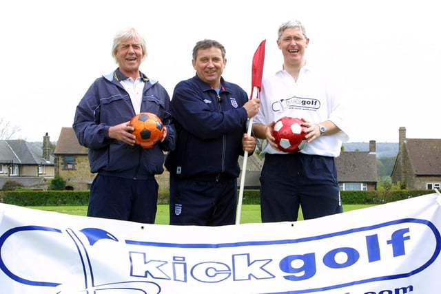 Chris weeks, Graham Taylor and Tim Nye launch kickgolf at Lady Manners School in 2006