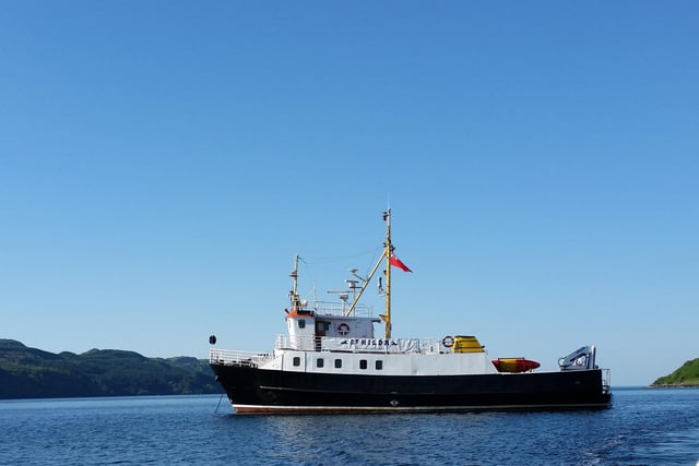 This former ferry once roamed the Norwegian fjords and makes an excellent base for groups of up to 11 guests seeking the best of Scotland's west coast. There are two double or twin cabins with en-suite shower, toilet and wasbasin, two twins with toilet and washbasin, two regular singles and a large single or small double, all with washbasins. Guests can eat either in the deck saloon or on the open-air aft deck. The former ferry is one of three unique 'small ships' available from St Hilda Sea Adventures, all berthed in Dunstaffnage Marina, just three miles north of Oban.
