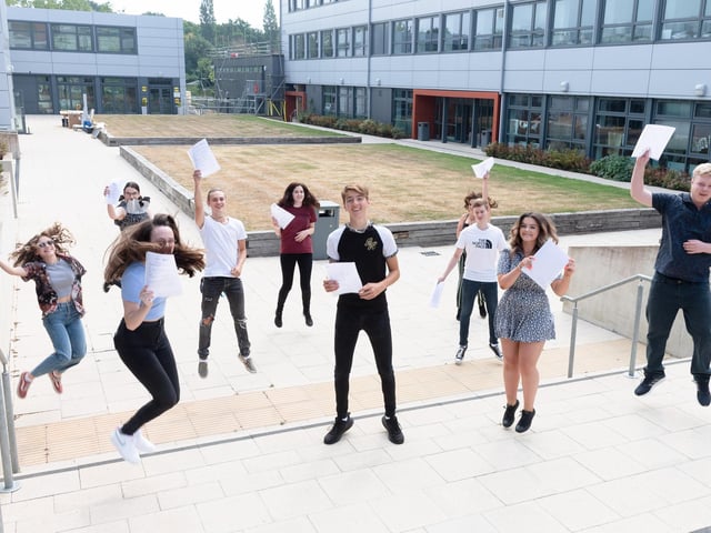 Top students at Fareham College collect their results. Picture: Keith Woodland