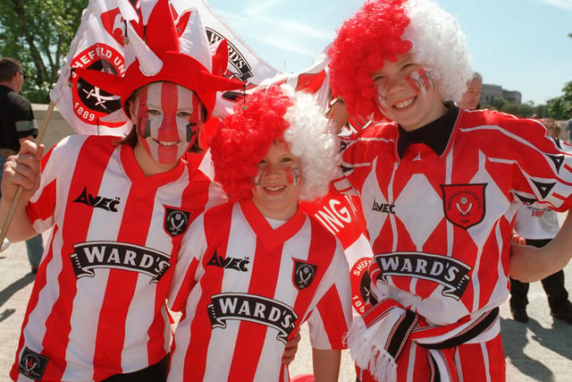 Blades v Palace at Wembley: Fans Natalie Wood (13), Joe Wood (8) and Oliver Marcroft (11).
