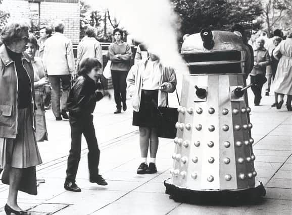 Children are fascinated by a Dalek on The Moor, Oct 31ist, 1985