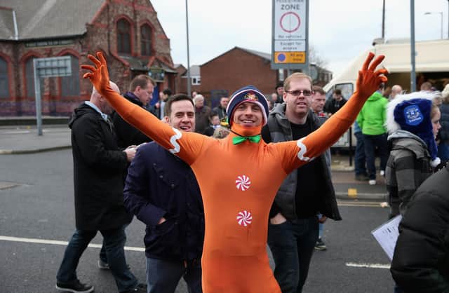 A Sunderland fan in fancy dress prior to the Premier League match between Everton and Sunderland at Goodison Park on December 26, 2013.