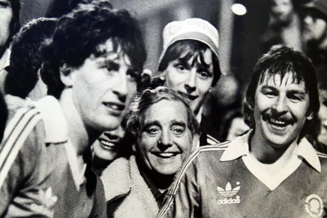 Fans and players celebrate after winning the Anglo Scottish Cup on March 31,1981.