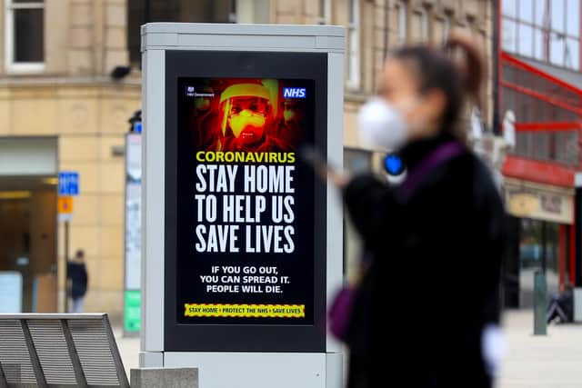 Electronic bilboards displays a message warning people to stay home in Sheffield as the UK continues in lockdown to help curb the spread of the coronavirus. Picture: Mike Egerton/PA Wire