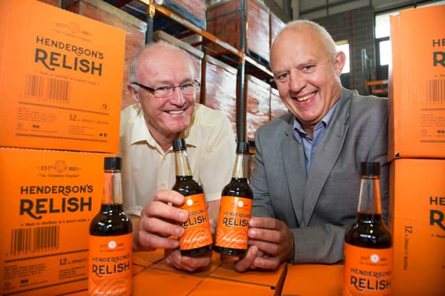 Henderson's Relish teaming up with Hastings Freight in 2016 - pictured left to right are Hendersons general manager  Pat Bryne and Steve Elshaw, sales manager at Hastings Freight