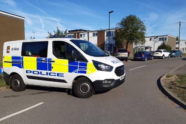 File picture shows a police van in Batemoor attending an incident in the past. Officers have described injuries suffered by a woman in an incident involving a gun this week.