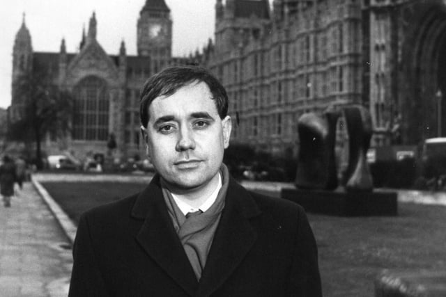 Alex Salmond, as SNP MP for Banff and Buchan, outside the Palace of Westminster in March 1988 after being removed from the Commons for calling Chancellor Nigel Lawson's Budget speech 'an obscenity.'