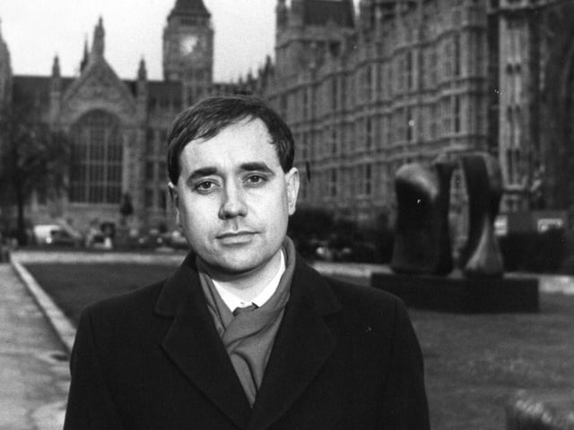 Alex Salmond, as SNP MP for Banff and Buchan, outside the Palace of Westminster in March 1988 after being removed from the Commons for calling Chancellor Nigel Lawson's Budget speech 'an obscenity.'