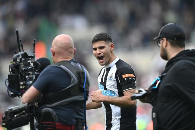 Bruno Guimaraes is followed by the Sky Sports cameras after scoring Newcastle’s winner against Leicester City.