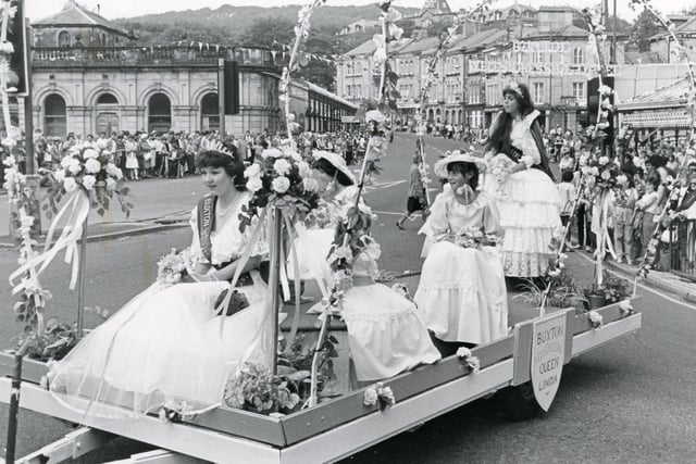 Buxton Advertiser archive, 1984, the Buxton Queen and her retinue