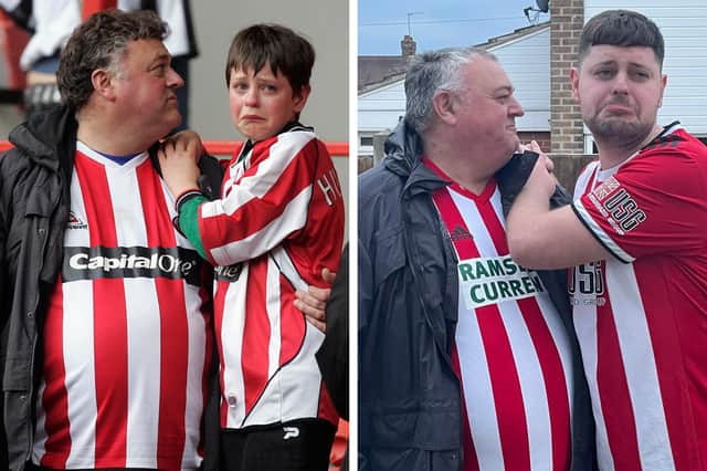 Then and now - Chris Dewick cries on his father's shoulders after Sheffield United's relegation, in 2007 and 2021