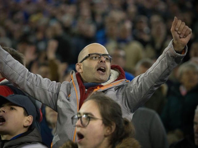 Supporters were in fine voice cheering on Pompey at Fratton Park.