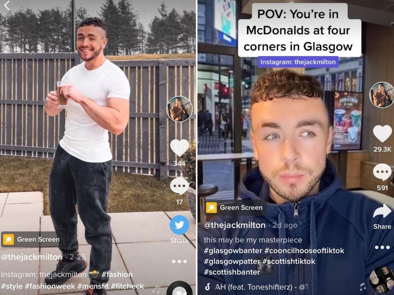 @thejackmilton is a Glaswegian TikToker who makes comedy sketches about living in Scotland's biggest city. He has 2.1m likes and 173k followers.