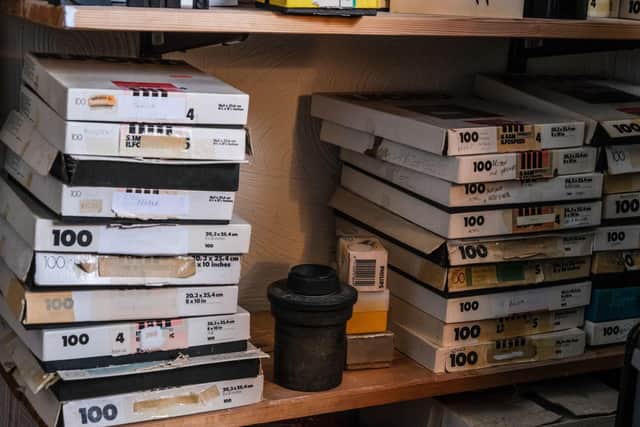 The boxes of film at the home of writer and photographer Stephen McClarence