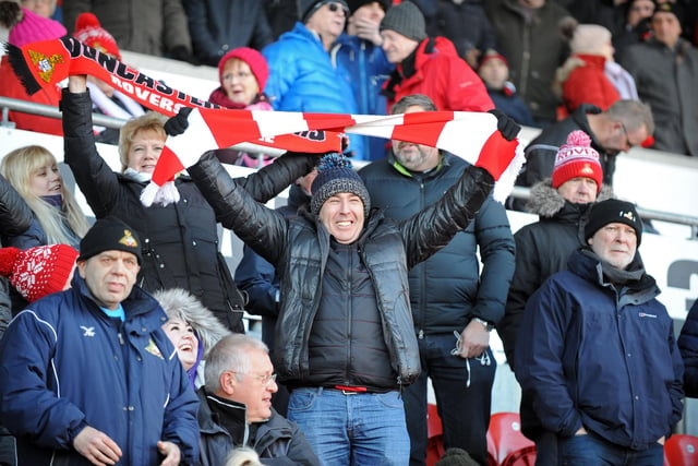 Doncaster Rovers supporters during the win over Wycombe Wanderers