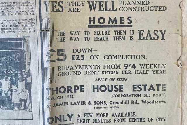 'Easy' to buy houses with only a £5 down, says the advert, found in a book in the Sheffield Archives