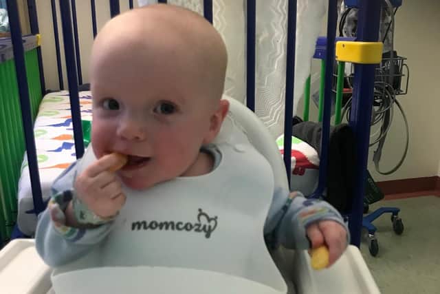 Finley Barnes staying on the Cancer and Leukaemia ward during treatment at Sheffield Children's