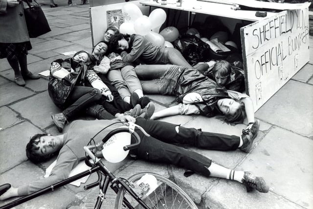 Sheffield Youth CND protesters pictured in Fargate, Sheffield, in April 1984