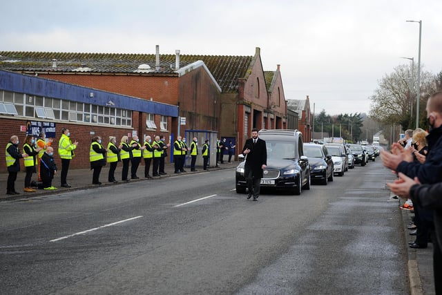 First Bus Larbert depot. Funeral cortege of bus driver Thomas Rooney (Tommy Rooney) paused at the depot.