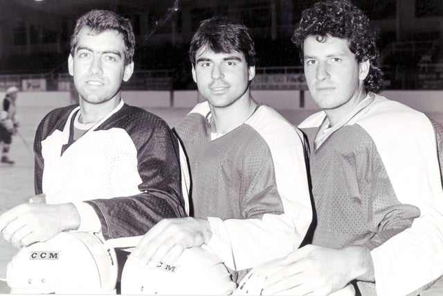 Fife Flyers imports 1990-91 (from left) Richard Laplante, Frank Morris and Cal Brown (Pic: Bill Dickman/Fife Free Press)