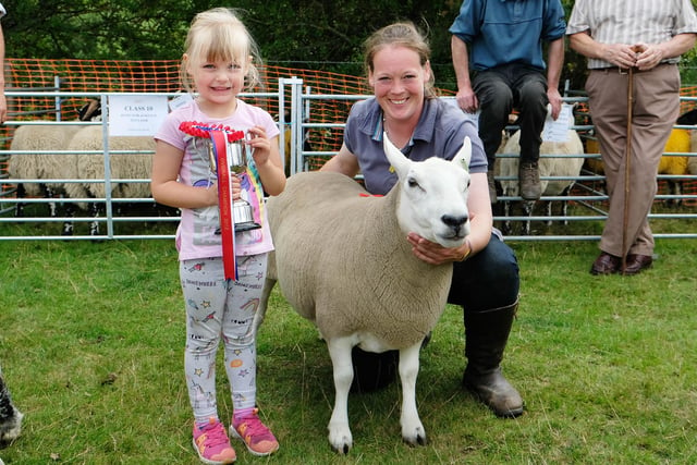 The 2018 sheep championship went to Ruth Allen from Stouphill with her North Country Cheviot seen with niece Isabel proudly holding the trophy.