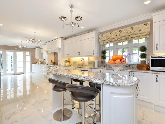 This huge five-bedroom Portsdown Hill home in Portsmouth is up for raffle. Pictured is the property's 9.32m x 3.63m kitchen and breakfast room.