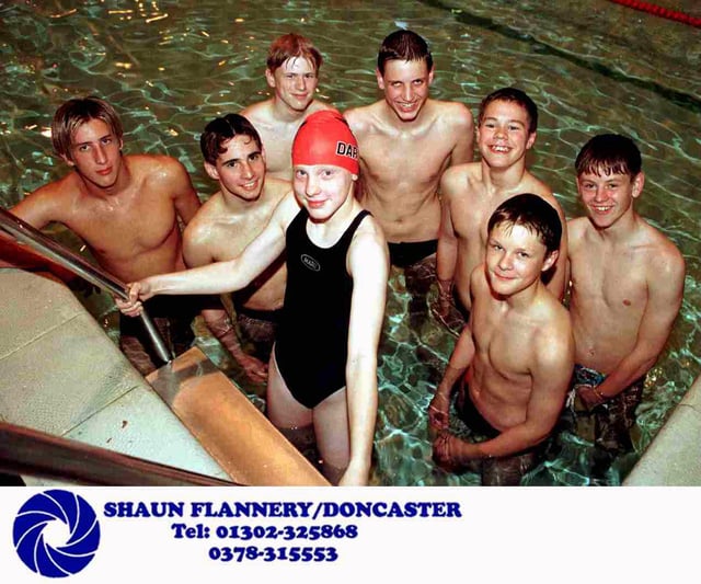 Members of Doncaster DARTS swimming club who have qualified for the National Age Group Swimming Championshipsin 1998. Pictured L-R Sam Sedden, Heathcliffe Aldridge, Christina Bailey, Michael Gartside, Matthew Pears, James Male, Andrew Davies, Stuart Preston.