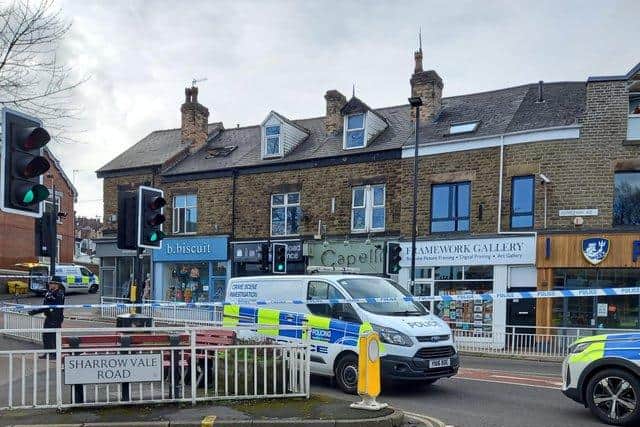 Police on Junction Road in Sharrow, Sheffield, near the Hunter's Bar roundabout on Saturday, February 26 this year