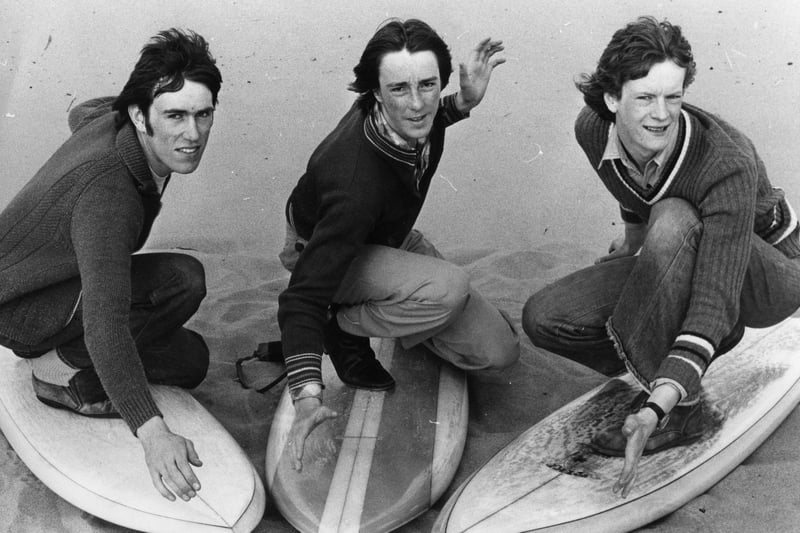 South Shields surfers Neil Thursby, left, Stuart Murray, centre and Geoffrey Seagrove. Remember this from 44 years ago?