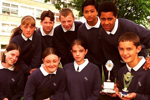 Adam Williams (right) winner of the Doug Dey Trophy with some of his classmates of 8HT at Myers Grove School, June 12, 1996