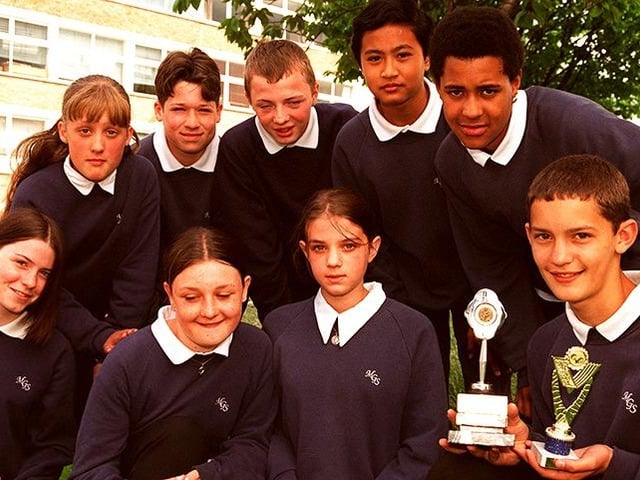Adam Williams (right) winner of the Doug Dey Trophy with some of his classmates of 8HT at Myers Grove School, June 12, 1996