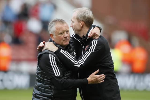 Chris Wilder (L), the Sheffield United manager, and his assistant Alan Knill: Simon Bellis/Sportimage