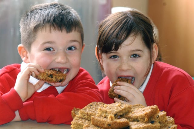 A 2007 reminder from Camden Square Infants School where Riley Patterson and Natasha Loughlin tried out the flapjacks during a fundraising baking session.