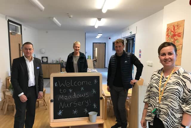L-R: Vice-Chancellor Sir Chris Husbands, Head of Early Years at Hallam Sally Pearse, Watercliffe Meadow School head teacher Ian Read and nursery deputy manager Leanna Clark.