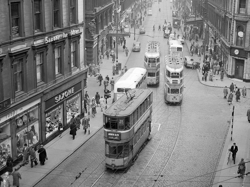 Trams in Union Street at the junction of Renfield Street and Gordon Street.