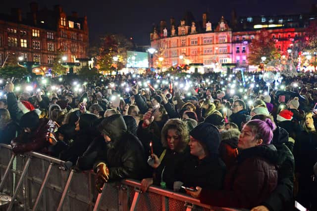 Crowds gather for the Sheffield Christmas Lights switch on in 2019. The event will bring road closures this year. Picture: NSST-17-11-19-ChristmasLights-11.