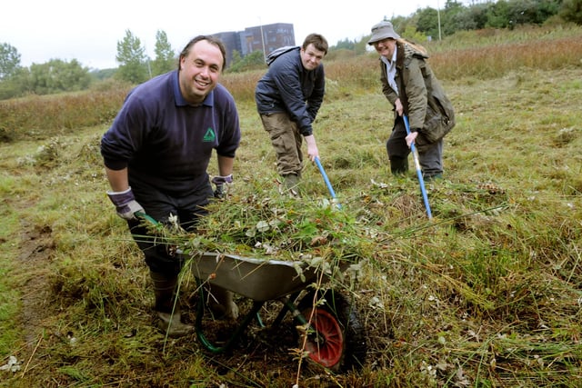West Boldon Lodge's community project officer John Allom was pictured with Groundwork volunteers Lewis Bell and Gillan Gibson as they cleared a meadow 9 years ago.