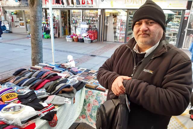Najam Zahoor, who sells caps, wallets and jewellery, said: “I’ve had no customers and no sales. And I can’t have a heater to keep warm.”