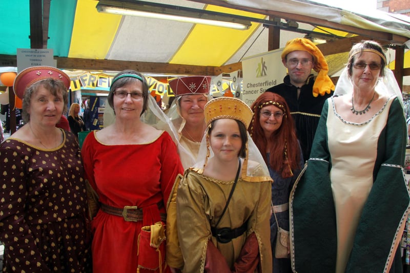 Medieval Market. Cancer Drop In Centre Stall. L-R, Barbara Wallace, Enid Mitchell, Kathryn Thompson, Briony Wallace, Ann Smith, Paul Stone, Gerion Bagshaw.