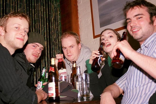 Enjoying the Sunday Jazz Night at the Green Room are, left to right: Pete Storer, James Richardson, Andy H, Natalie Jones and Jon Dean, January 2004