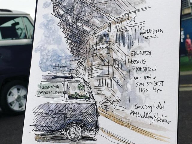 As ‘My Wedding Sketcher’ business takes off, I took part in my first wedding exhibition this year, at Murrayfield. It was so nice to meet many couples who had delayed their big day but now had dates to plan for.