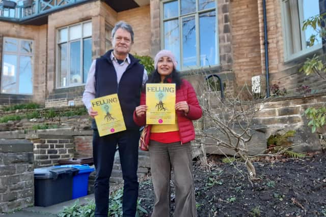 Deepa Shetty and Russell Johnson on Rustlings Road at a house the owner allowed campaigners to use for their tree felling protest.