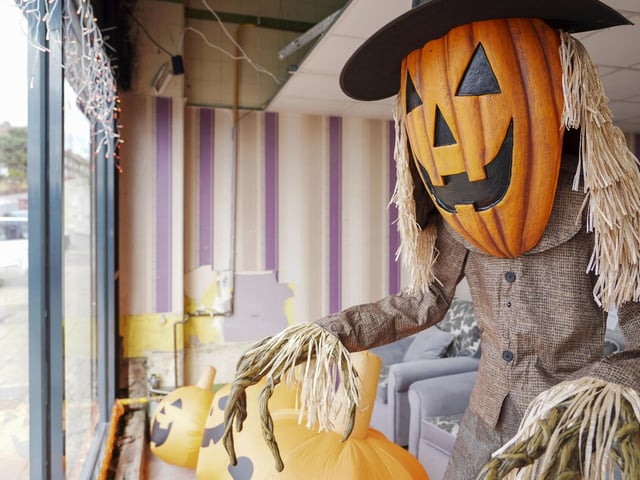 Hallowe'en window decorations at Talbot's Upholstery in Southey Sheffield. Picture Scott Merrylees