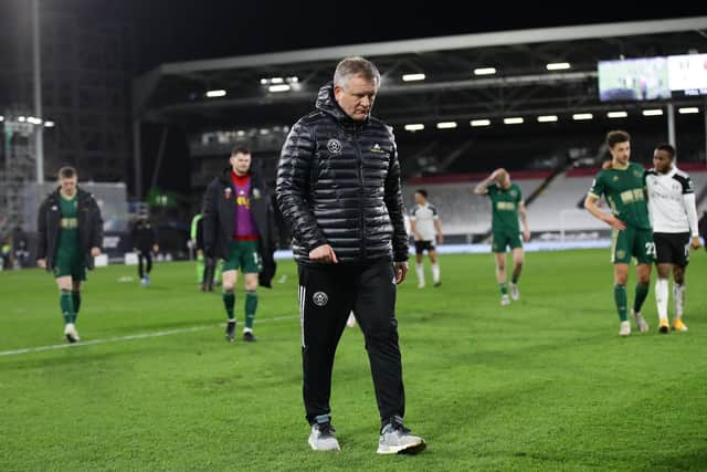 A dejected Chris Wilder walks off the pitch following Sheffield United's defeat against Fulham on Saturday night: David Klein/Sportimage