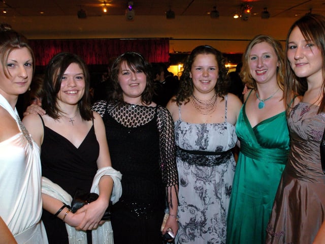 TAPTON SCHOOL PROM l/r: Samantha Rowett, Shona Brown, Dalie Johnson, Alison Fearn, Sarah Salisbury and Natalie Wood, at the Tapton School 6th Form Prom at Baldwins Omega. 24 May 2006